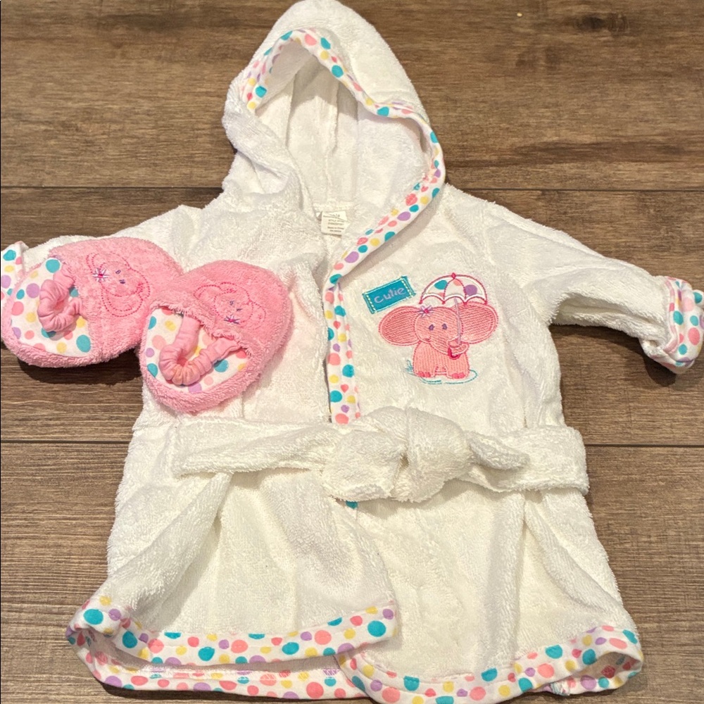 Luvable Friends White and Pink Baby Bathrobe Set
